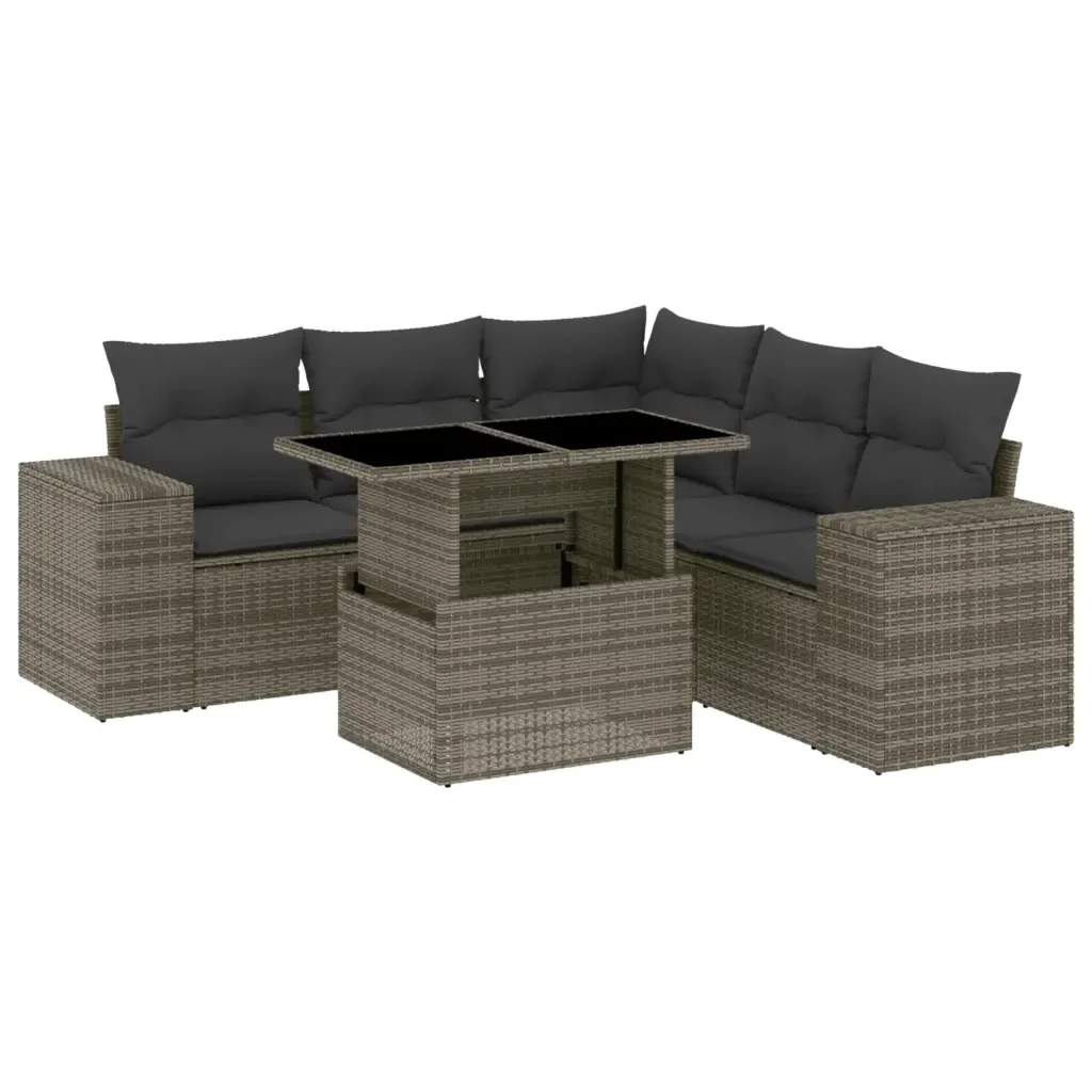 Set Divano da Giardino 6 pz con Cuscini Grigio in Polyrattan 3269160 - Image 2