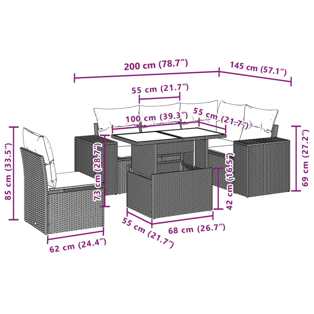 Set Divano da Giardino 6 pz con Cuscini Grigio in Polyrattan 3269170 - Image 10