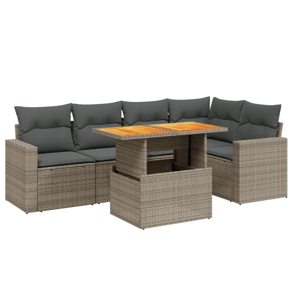 Set Divano da Giardino 6 pz con Cuscini Grigio in Polyrattan 3271305 - Image 2