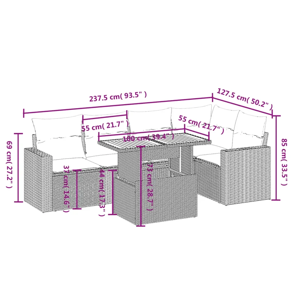 Set Divano da Giardino 6 pz con Cuscini Grigio in Polyrattan 3271305 - Image 3