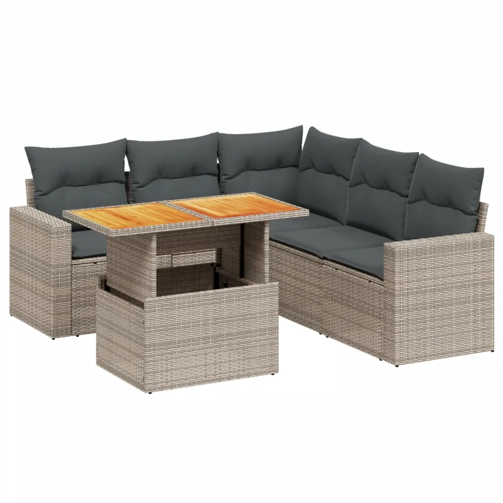 Set Divano da Giardino 6 pz con Cuscini Grigio in Polyrattan 3271312 - Image 2