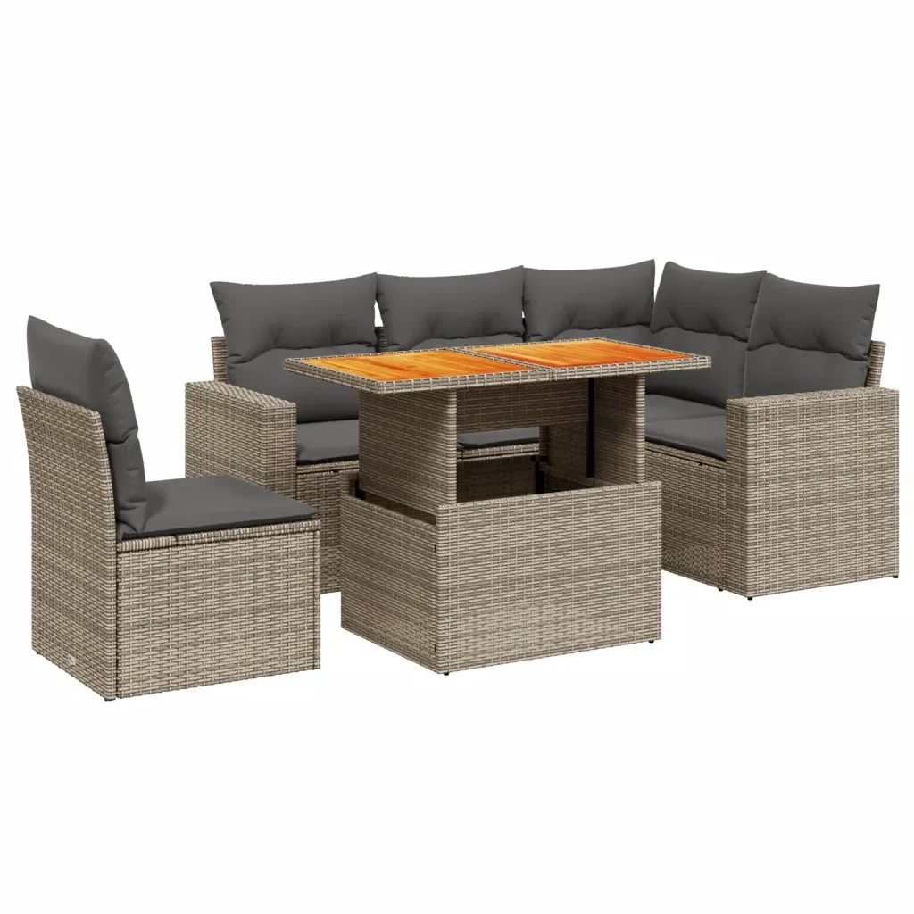 Set Divano da Giardino 6 pz con Cuscini Grigio in Polyrattan 3271319 - Image 2