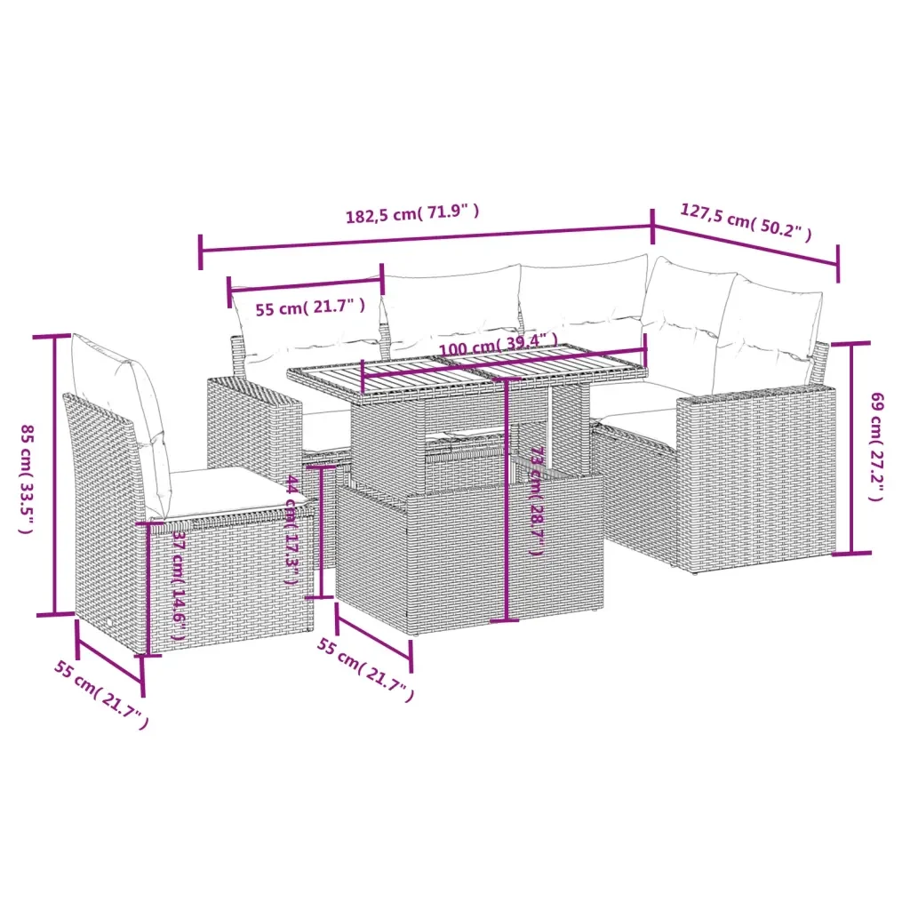 Set Divano da Giardino 6 pz con Cuscini Grigio in Polyrattan 3271319 - Image 3