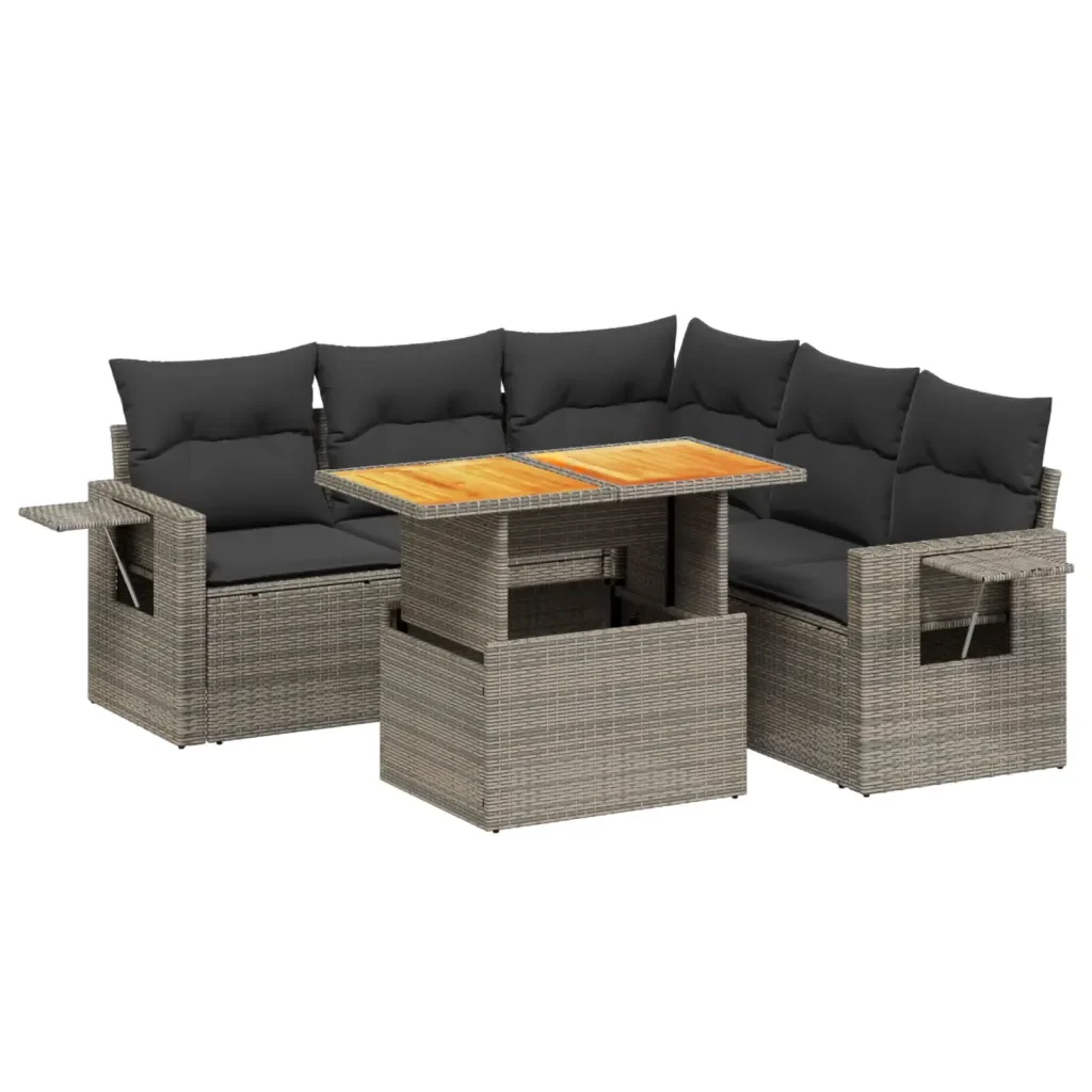 Set Divano da Giardino 6 pz con Cuscini Grigio in Polyrattan 3271753 - Image 2