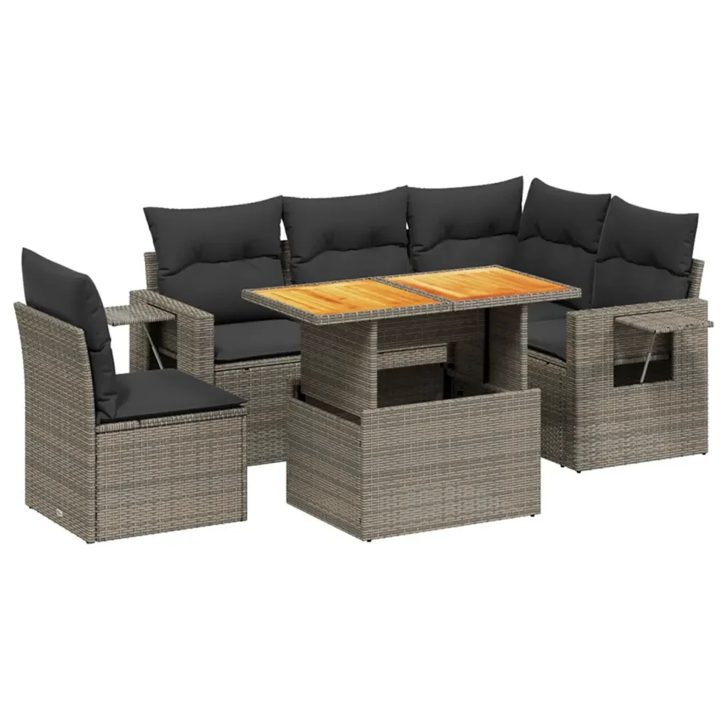 Set Divano da Giardino 6 pz con Cuscini Grigio in Polyrattan 3271760 - Image 2