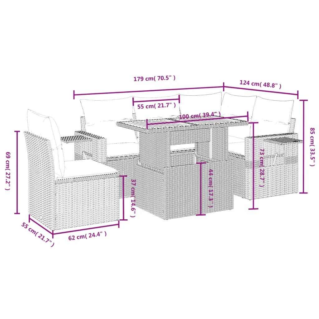 Set Divano da Giardino 6 pz con Cuscini Grigio in Polyrattan 3271760 - Image 3