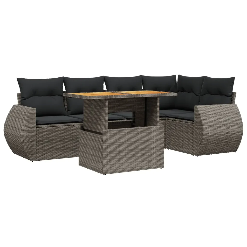 Set Divano da Giardino 6 pz con Cuscini Grigio in Polyrattan 3272187 - Image 2