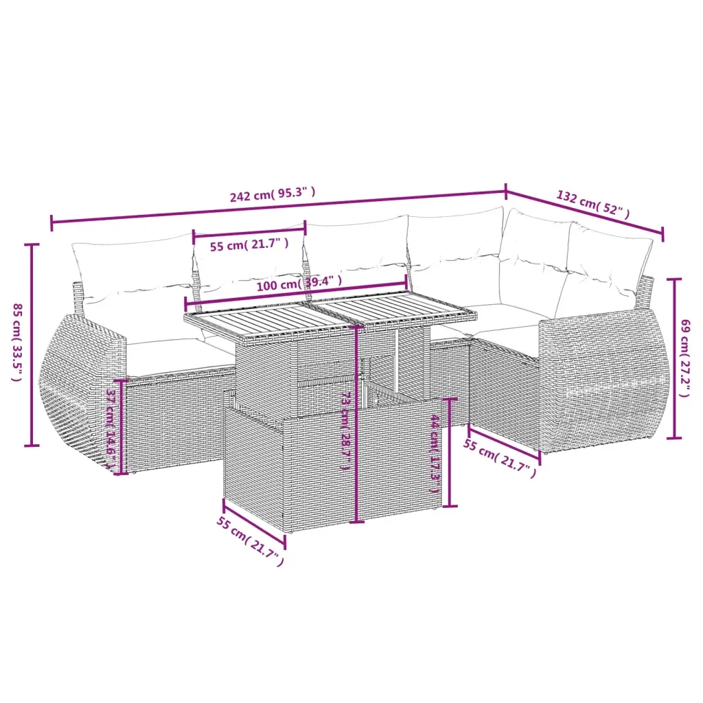 Set Divano da Giardino 6 pz con Cuscini Grigio in Polyrattan 3272187 - Image 3
