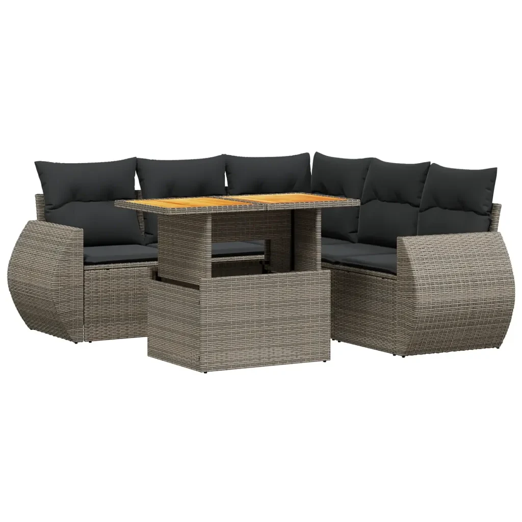 Set Divano da Giardino 6 pz con Cuscini Grigio in Polyrattan 3272194 - Image 2