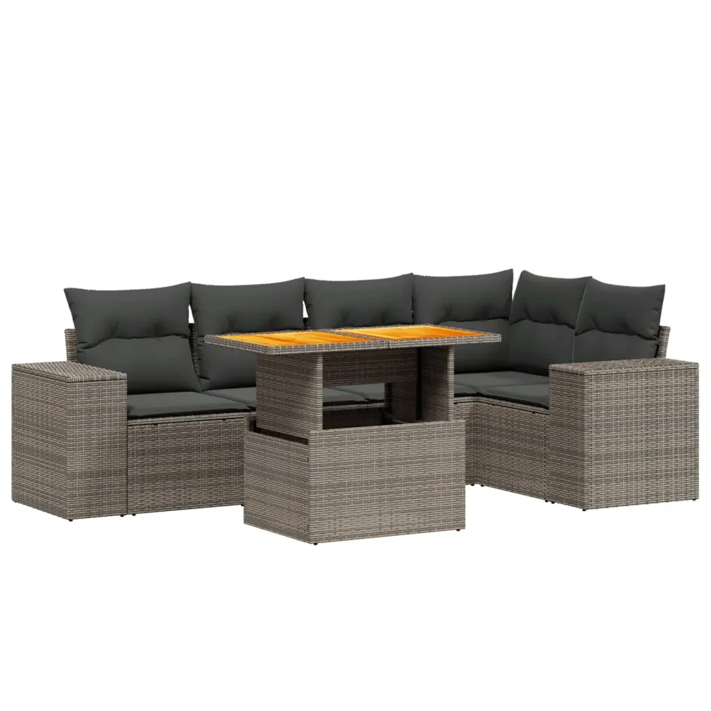 Set Divano da Giardino 6 pz con Cuscini Grigio in Polyrattan 3272628 - Image 2