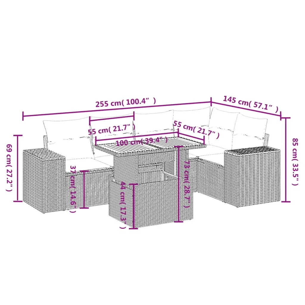 Set Divano da Giardino 6 pz con Cuscini Grigio in Polyrattan 3272628 - Image 3