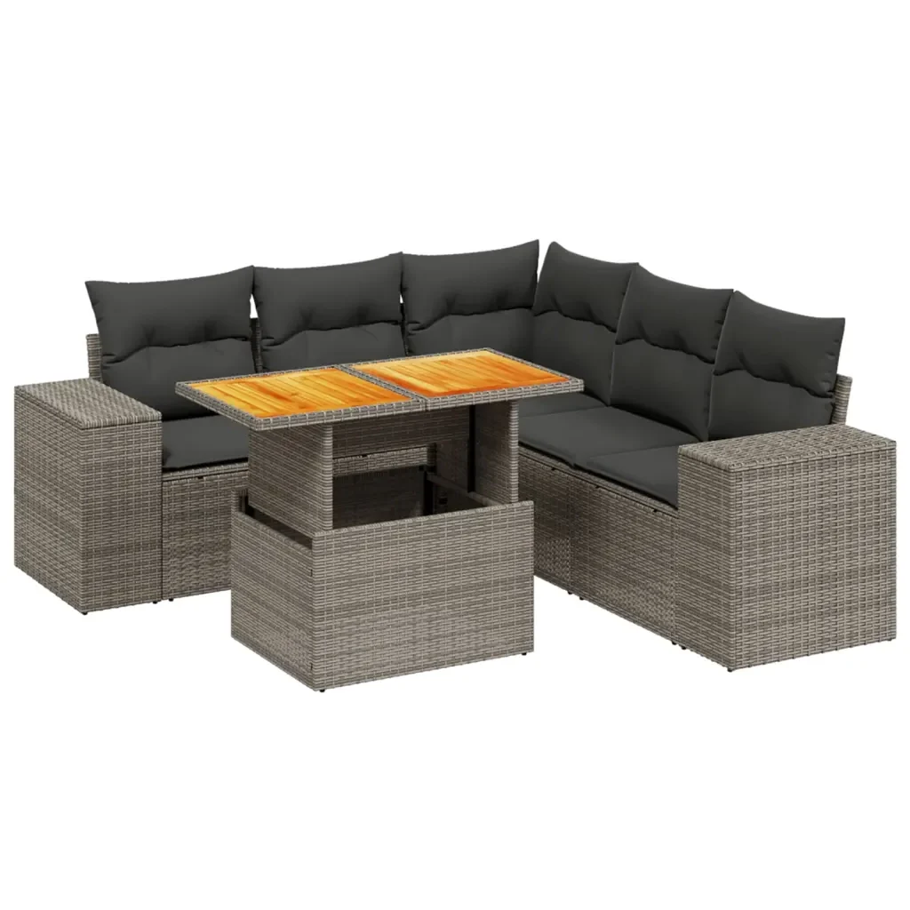 Set Divano da Giardino 6 pz con Cuscini Grigio in Polyrattan 3272635 - Image 2