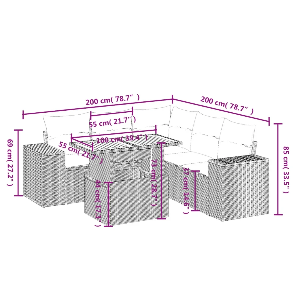 Set Divano da Giardino 6 pz con Cuscini Grigio in Polyrattan 3272635 - Image 3