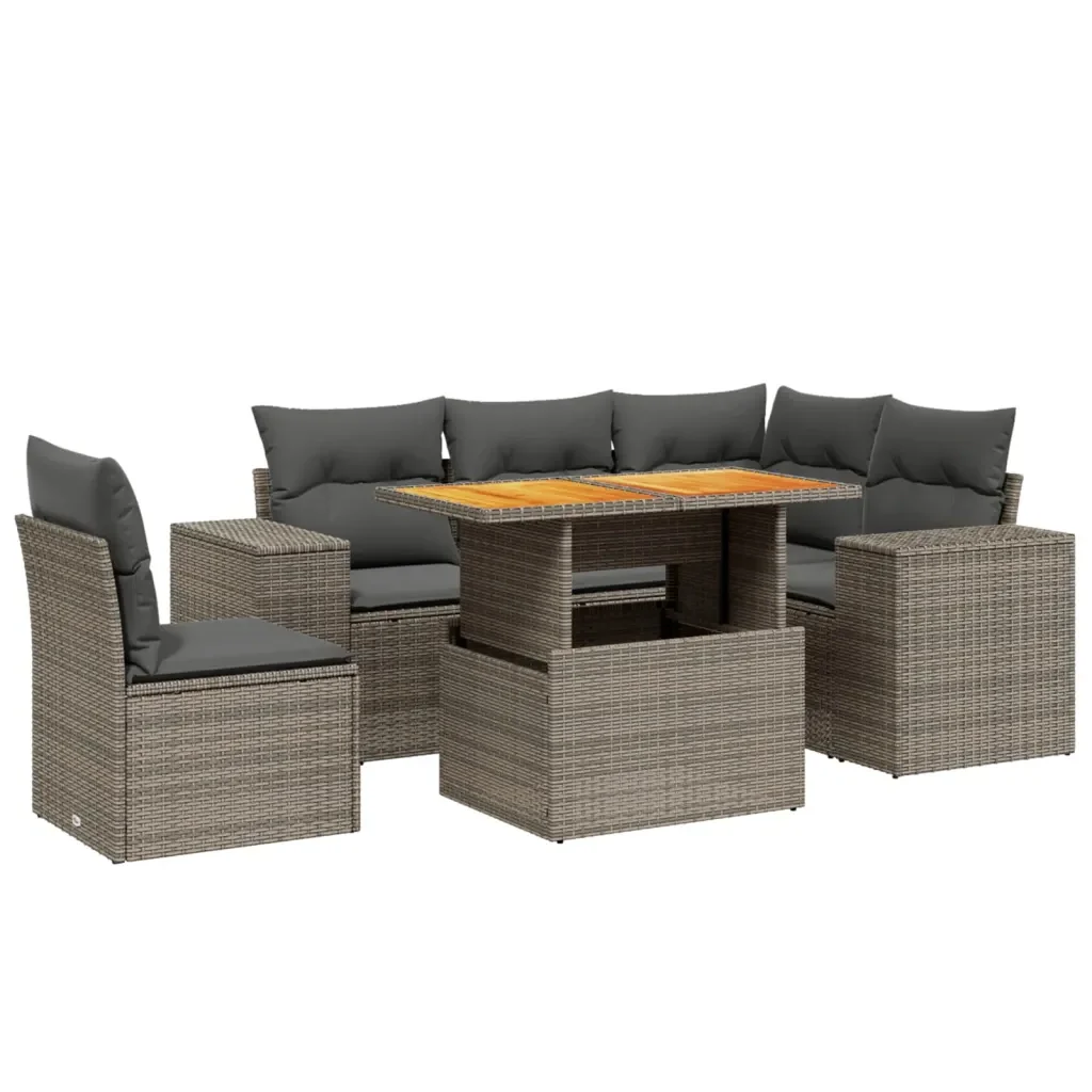 Set Divano da Giardino 6 pz con Cuscini Grigio in Polyrattan 3272642 - Image 2
