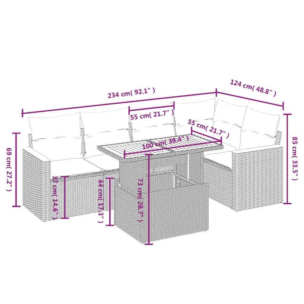 Set Divano da Giardino 6 pz con Cuscini Grigio in Polyrattan 3273069 - Image 3