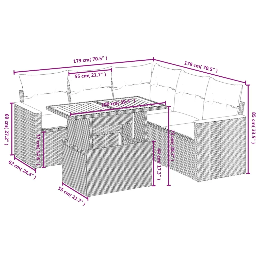 Set Divano da Giardino 6 pz con Cuscini Grigio in Polyrattan 3273076 - Image 3