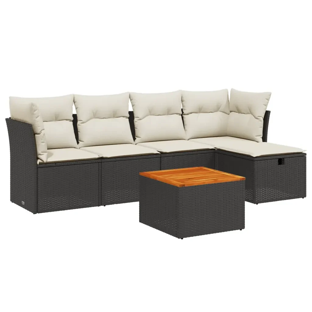 Set Divano da Giardino 6 pz con Cuscini Nero in Polyrattan 3264710 - Image 2
