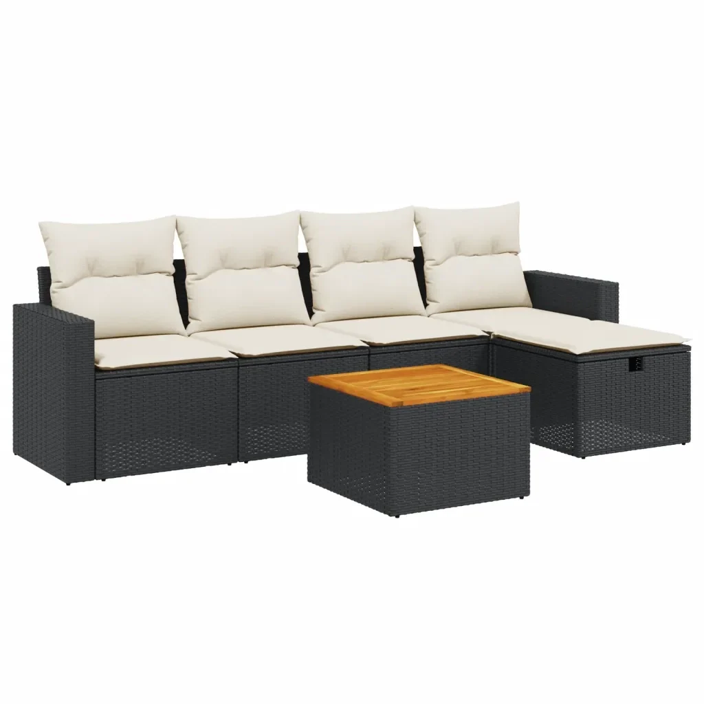 Set Divano da Giardino 6 pz con Cuscini Nero in Polyrattan 3264829 - Image 2