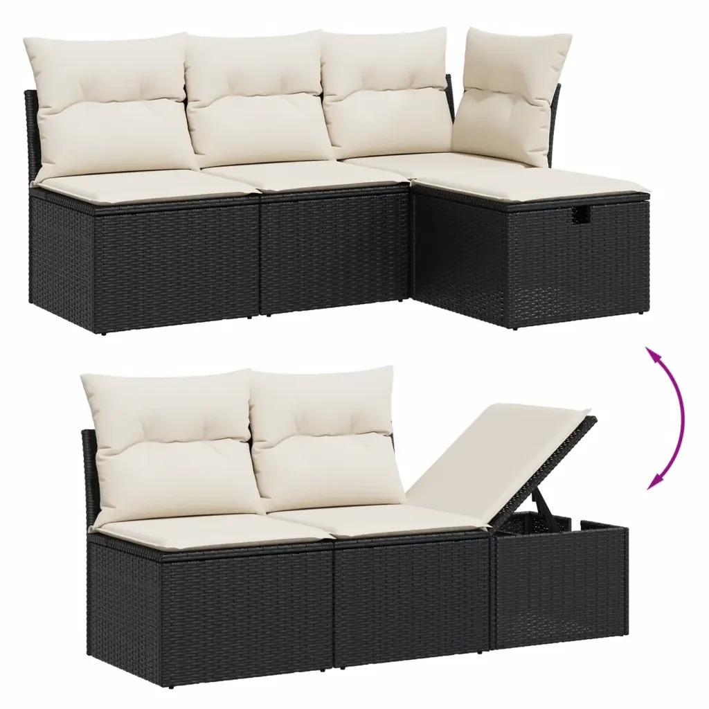 Set Divano da Giardino 6 pz con Cuscini Nero in Polyrattan 3265508 - Image 3