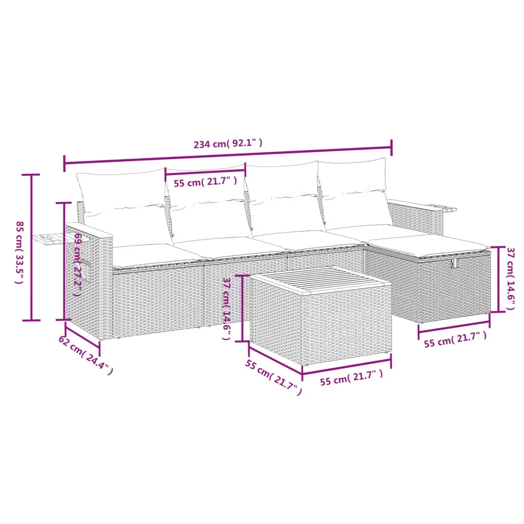 Set Divano da Giardino 6 pz con Cuscini Nero in Polyrattan 3265508 - Image 4