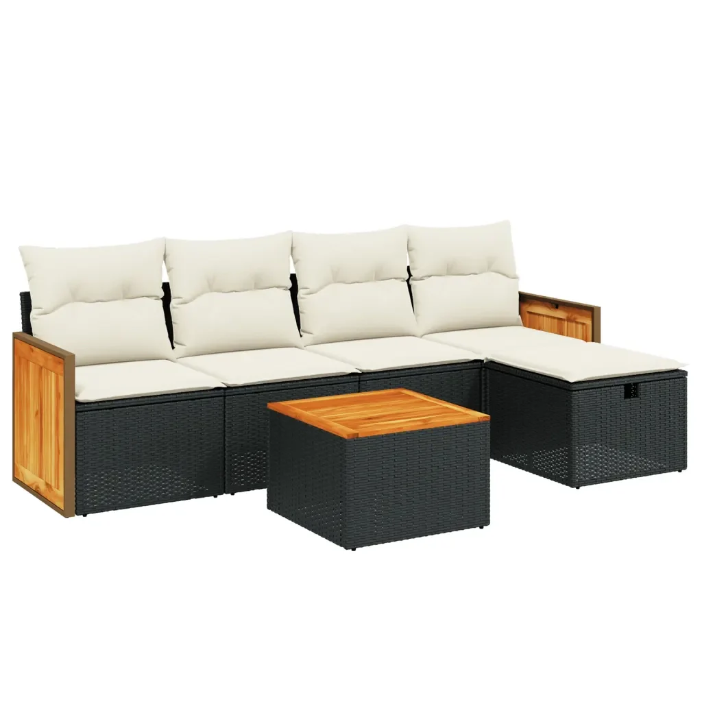 Set Divano da Giardino 6 pz con Cuscini Nero in Polyrattan 3265725 - Image 2