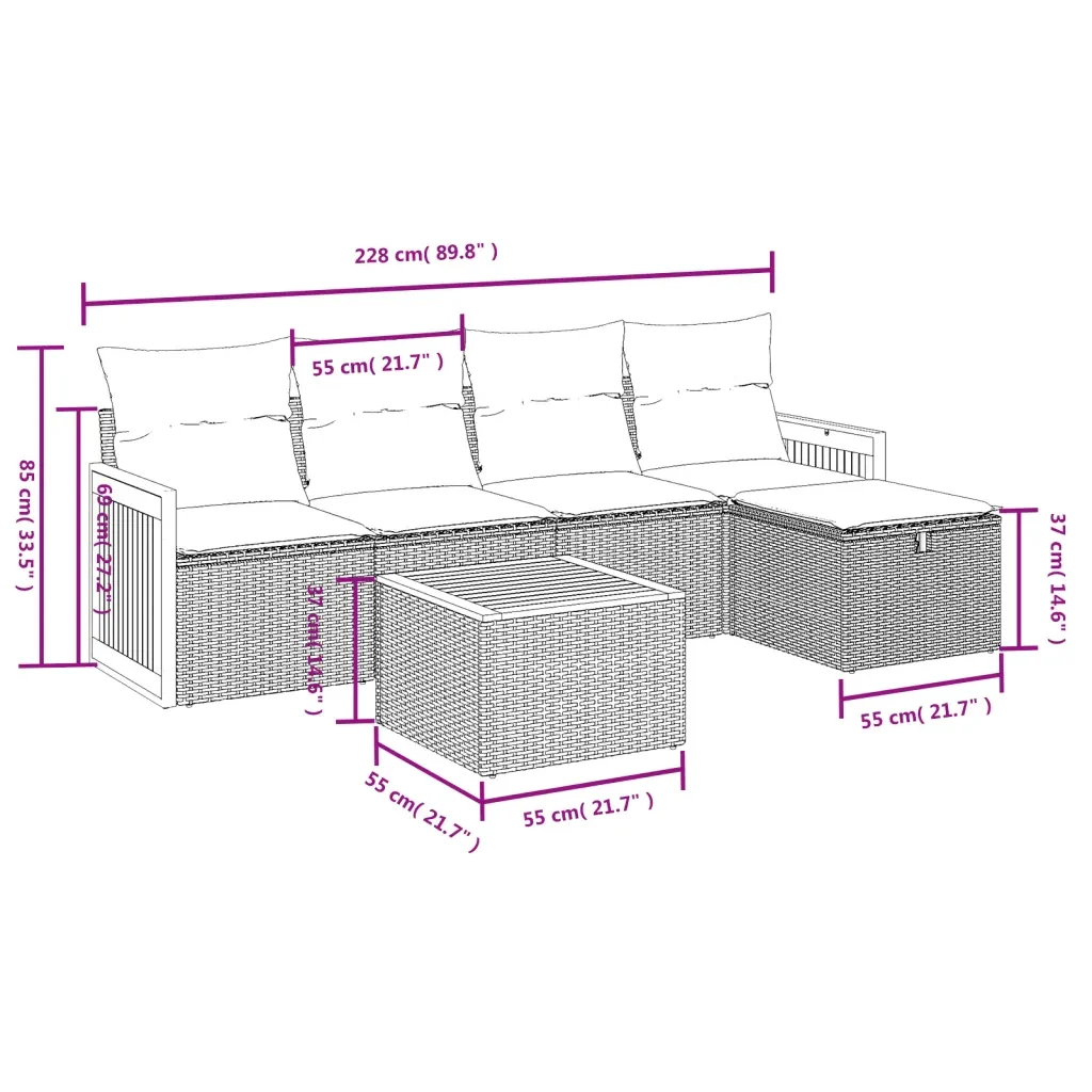 Set Divano da Giardino 6 pz con Cuscini Nero in Polyrattan 3265725 - Image 4