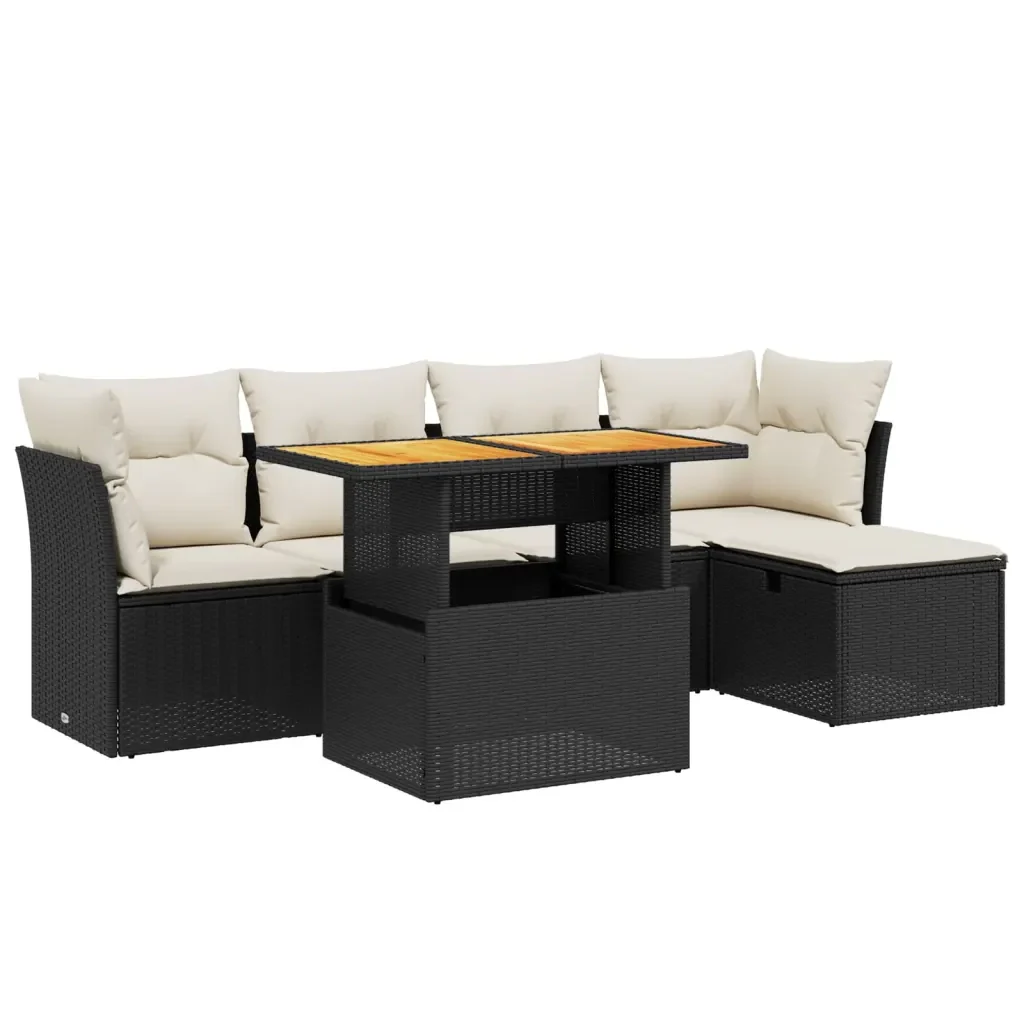Set Divano da Giardino 6 pz con Cuscini Nero in Polyrattan 3275464 - Image 2