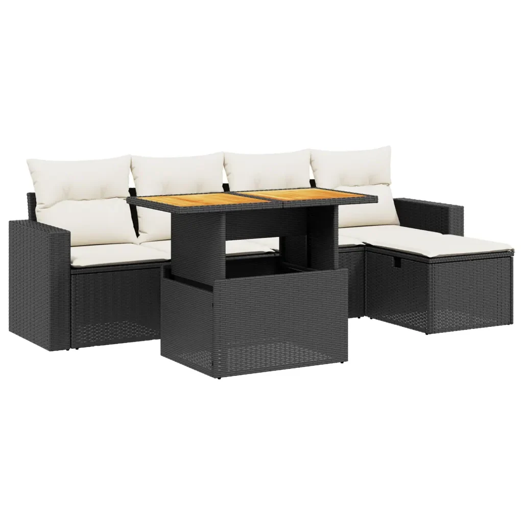 Set Divano da Giardino 6 pz con Cuscini Nero in Polyrattan 3275583 - Image 2