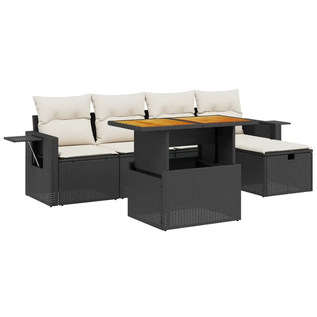Set Divano da Giardino 6 pz con Cuscini Nero in Polyrattan 3275695 - Image 2