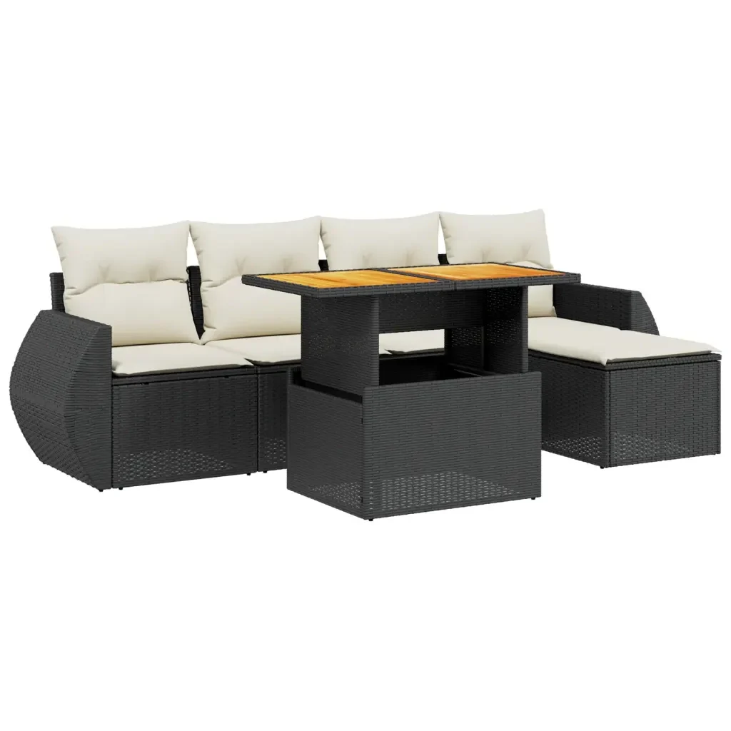 Set Divano da Giardino 6 pz con Cuscini Nero in Polyrattan 3275807 - Image 2