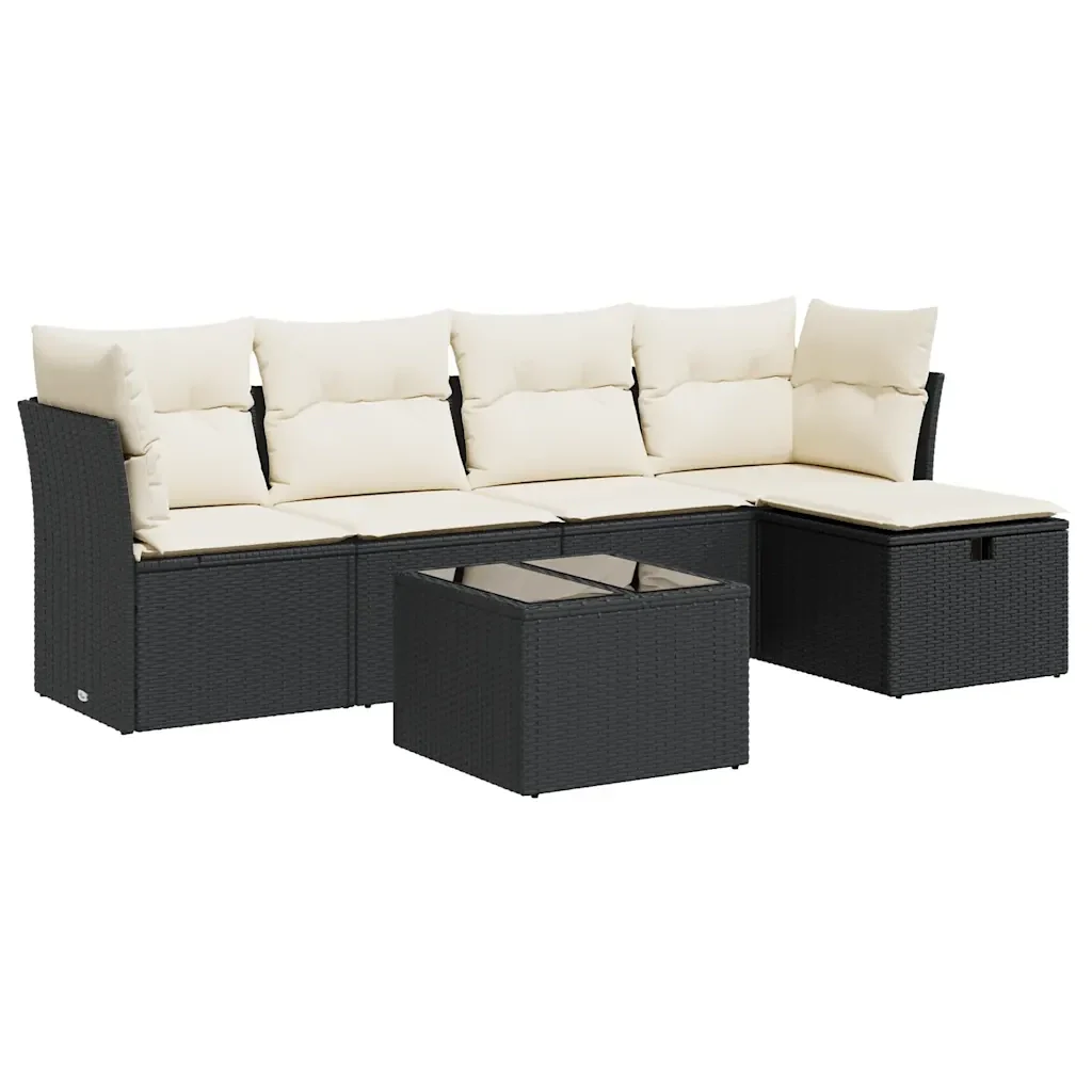 Set Divano da Giardino 6 pz con Cuscini Nero in Polyrattan 3325272 - Image 2