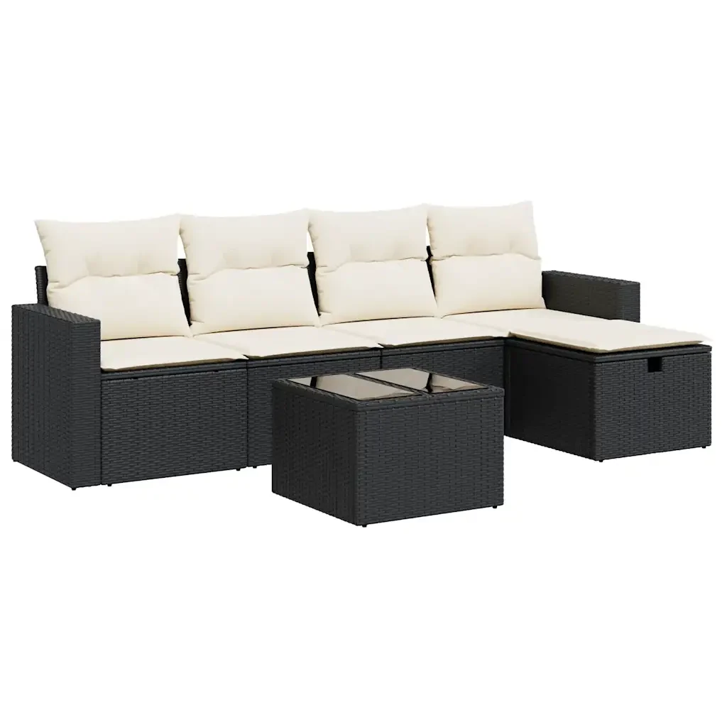 Set Divano da Giardino 6 pz con Cuscini Nero in Polyrattan 3325372 - Image 2
