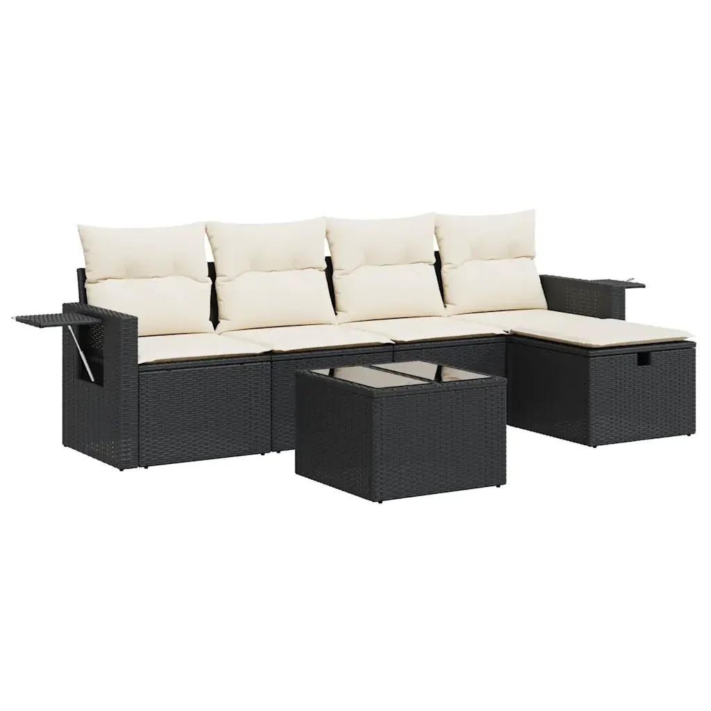 Set Divano da Giardino 6 pz con Cuscini Nero in Polyrattan 3325472 - Image 2
