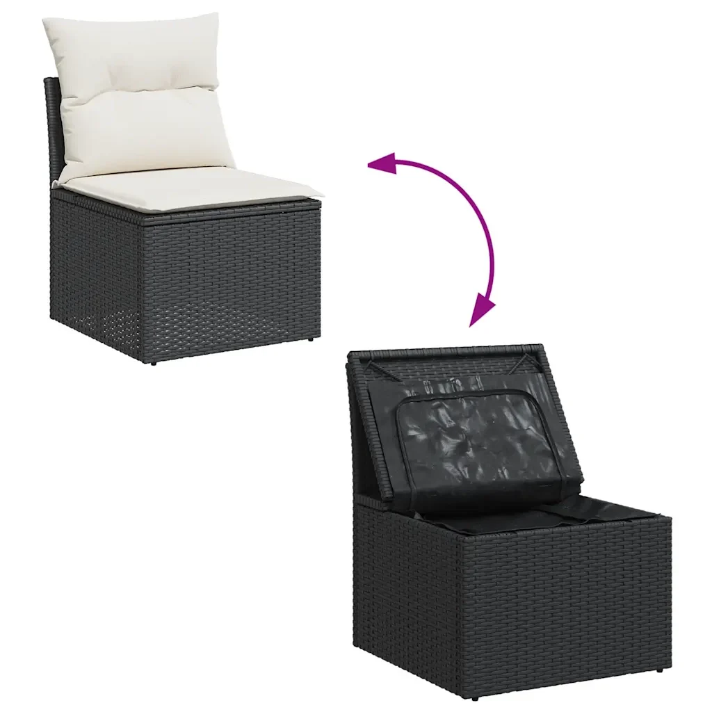 Set Divano da Giardino 6 pz con Cuscini Nero in Polyrattan 3325572 - Image 7