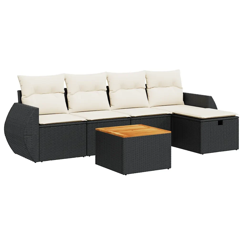 Set Divano da Giardino 6 pz con Cuscini Nero in Polyrattan 3325836 - Image 2