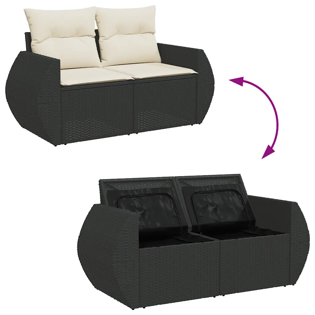 Set Divano da Giardino 6 pz con Cuscini Nero in Polyrattan 3325836 - Image 8