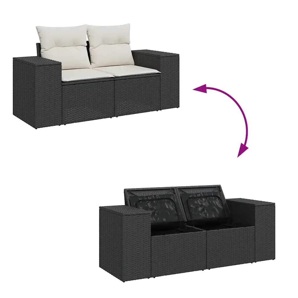 Set Divano da Giardino 6 pz con Cuscini Nero in Polyrattan 3325864 - Image 8