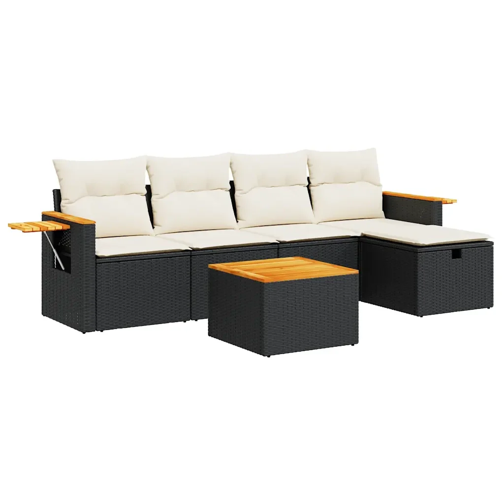 Set Divano da Giardino 6 pz con Cuscini Nero in Polyrattan 3325962 - Image 2