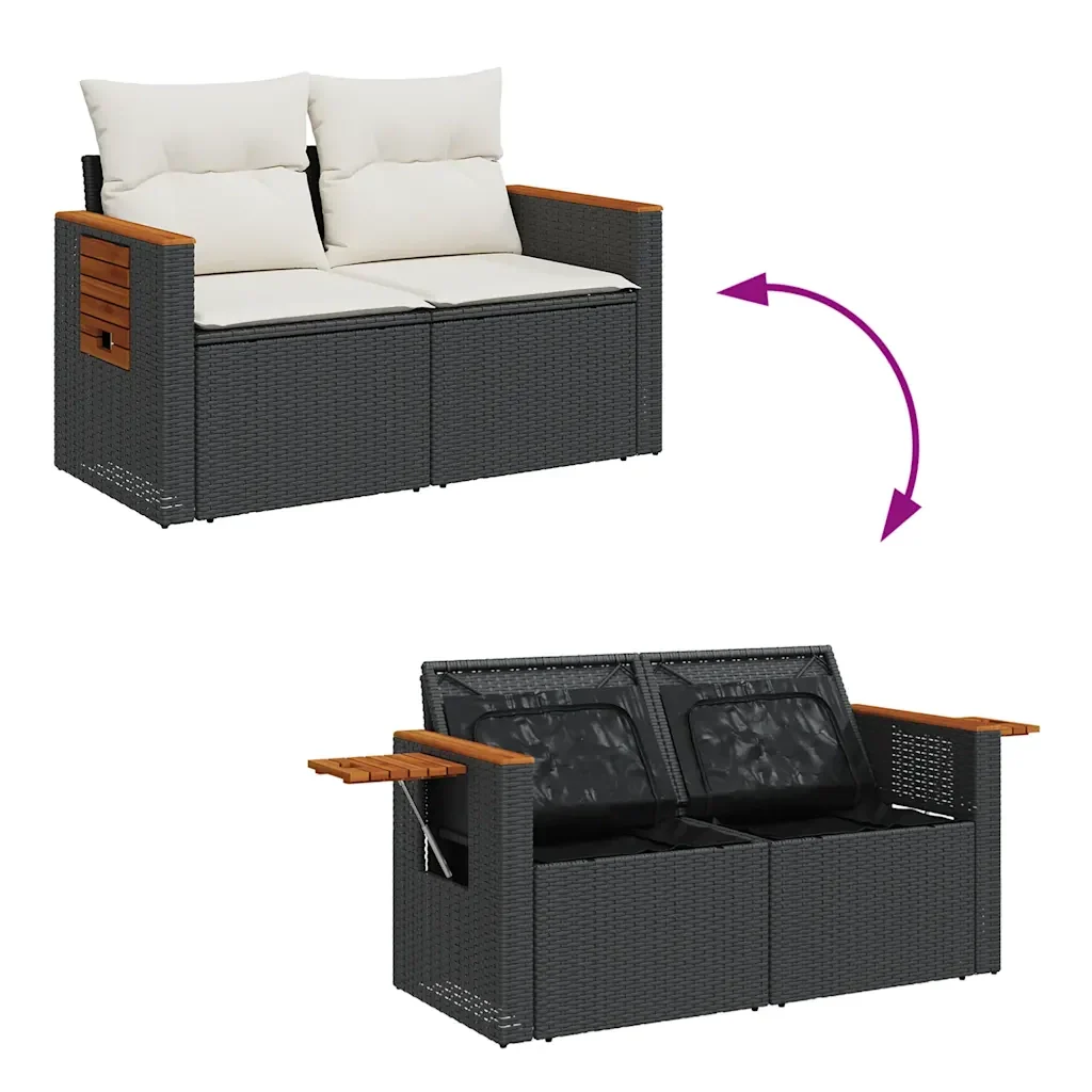 Set Divano da Giardino 6 pz con Cuscini Nero in Polyrattan 3325962 - Image 7