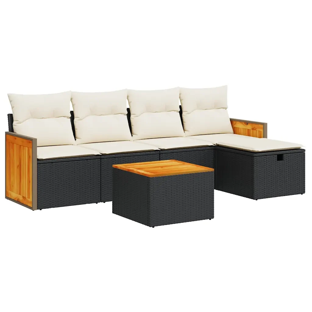 Set Divano da Giardino 6 pz con Cuscini Nero in Polyrattan 3326018 - Image 2