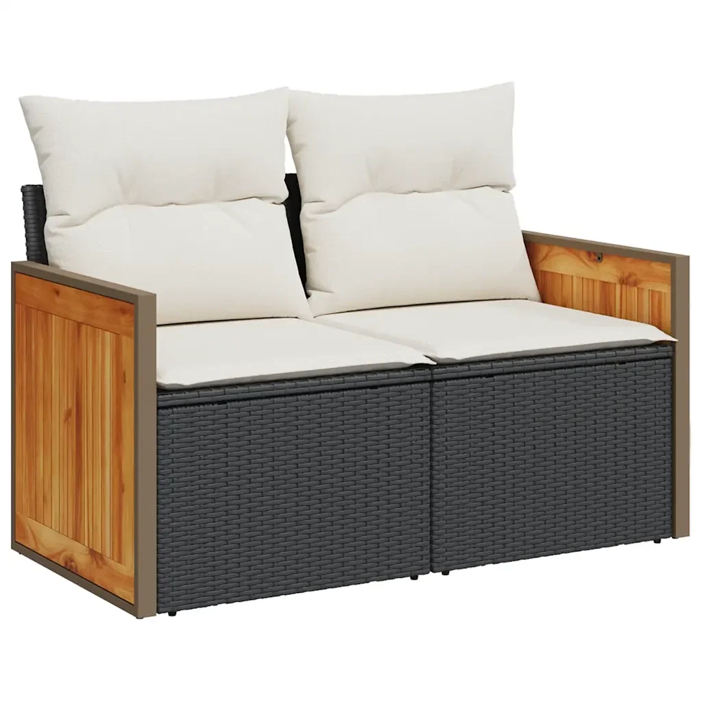 Set Divano da Giardino 6 pz con Cuscini Nero in Polyrattan 3326018 - Image 4