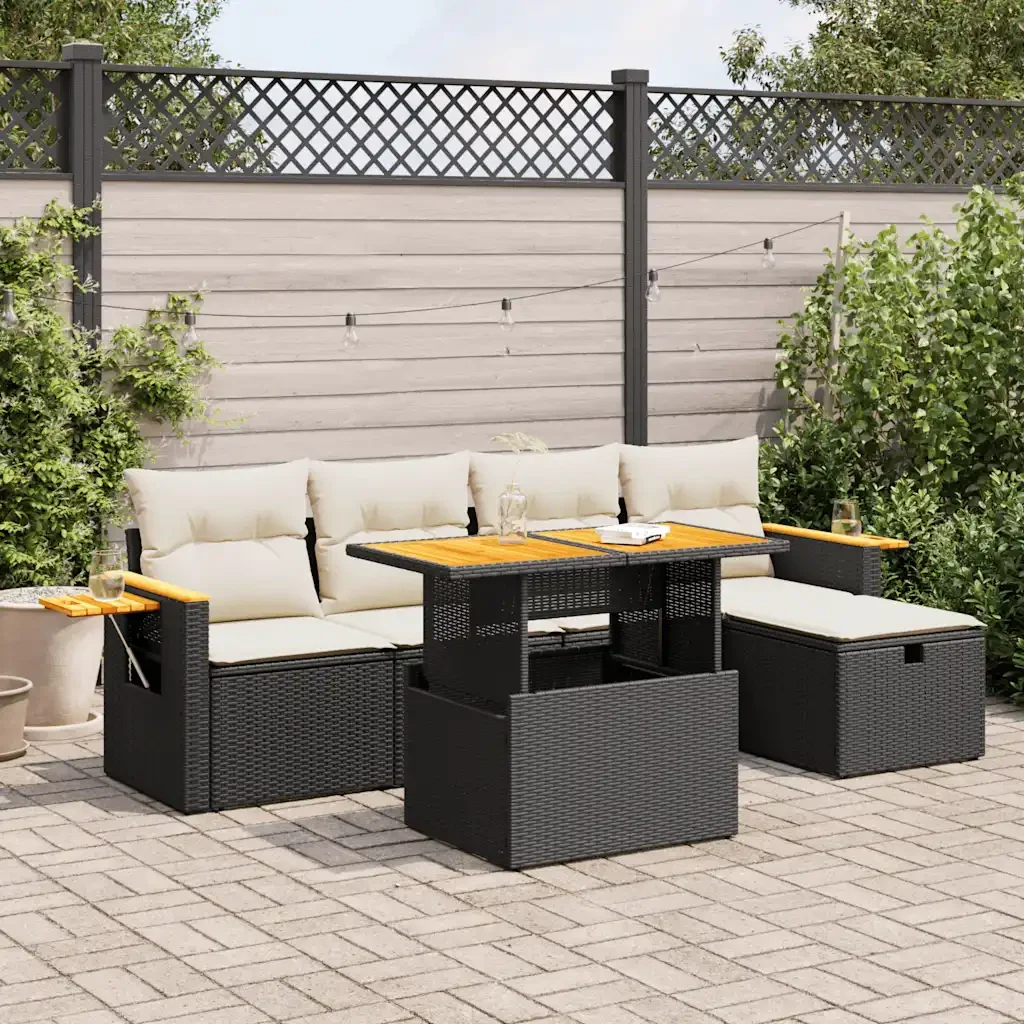 Set Divano da Giardino 6 pz con Cuscini Nero in Polyrattan 3328127