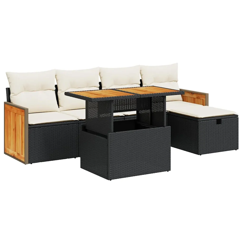 Set Divano da Giardino 6 pz con Cuscini Nero in Polyrattan 3328148 - Image 2