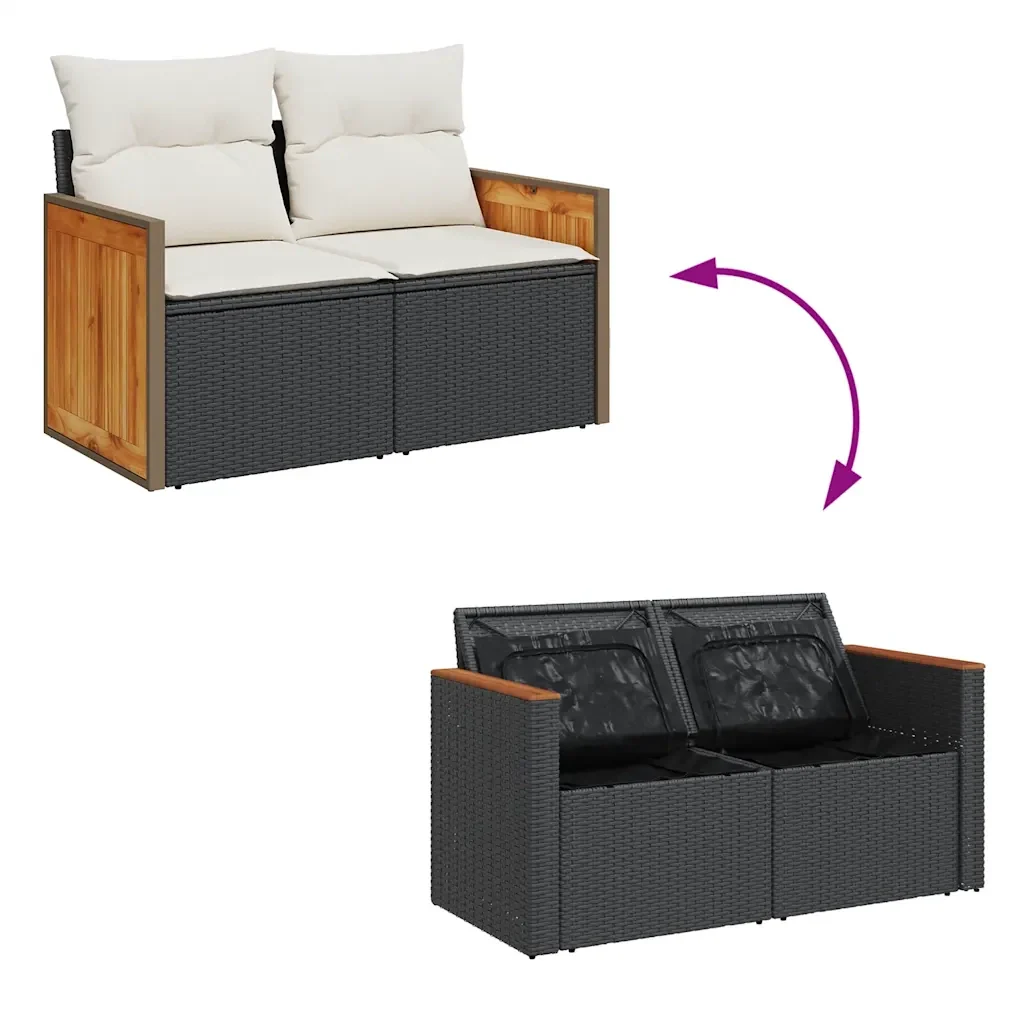 Set Divano da Giardino 6 pz con Cuscini Nero in Polyrattan 3328148 - Image 8