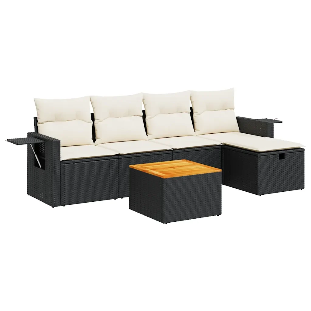 Set Divano da Giardino 6 pz con Cuscini Nero in Polyrattan - Image 2