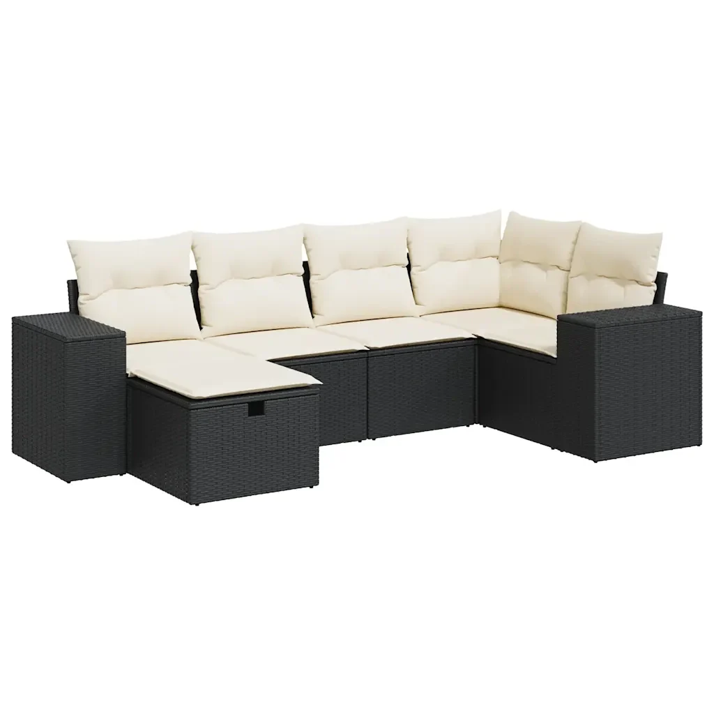 Set Divano da Giardino 6 pz con Cuscini Nero in Polyrattan - Image 2