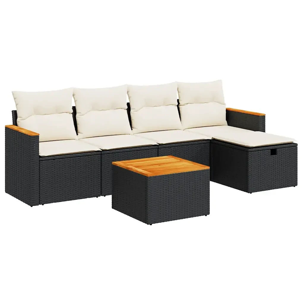 Set Divano da Giardino 6 pz con Cuscini Nero in Polyrattan - Image 2