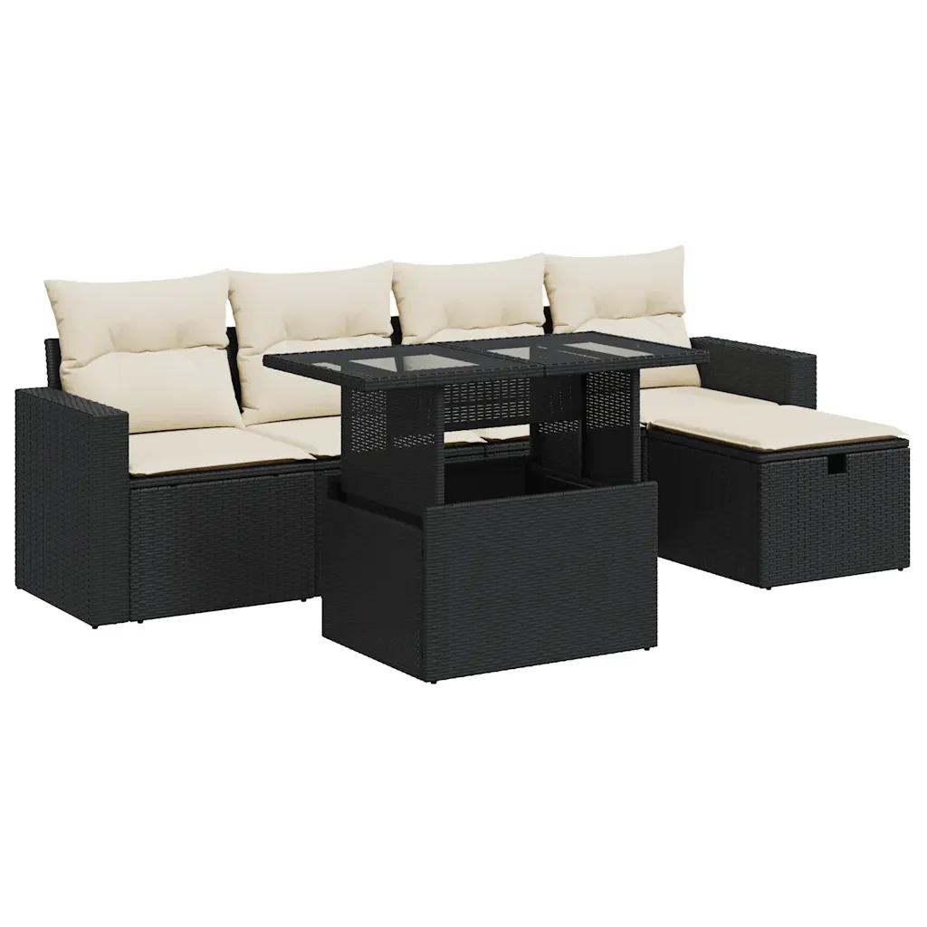 Set Divano da Giardino 6 pz con Cuscini Nero in Polyrattan - Image 2
