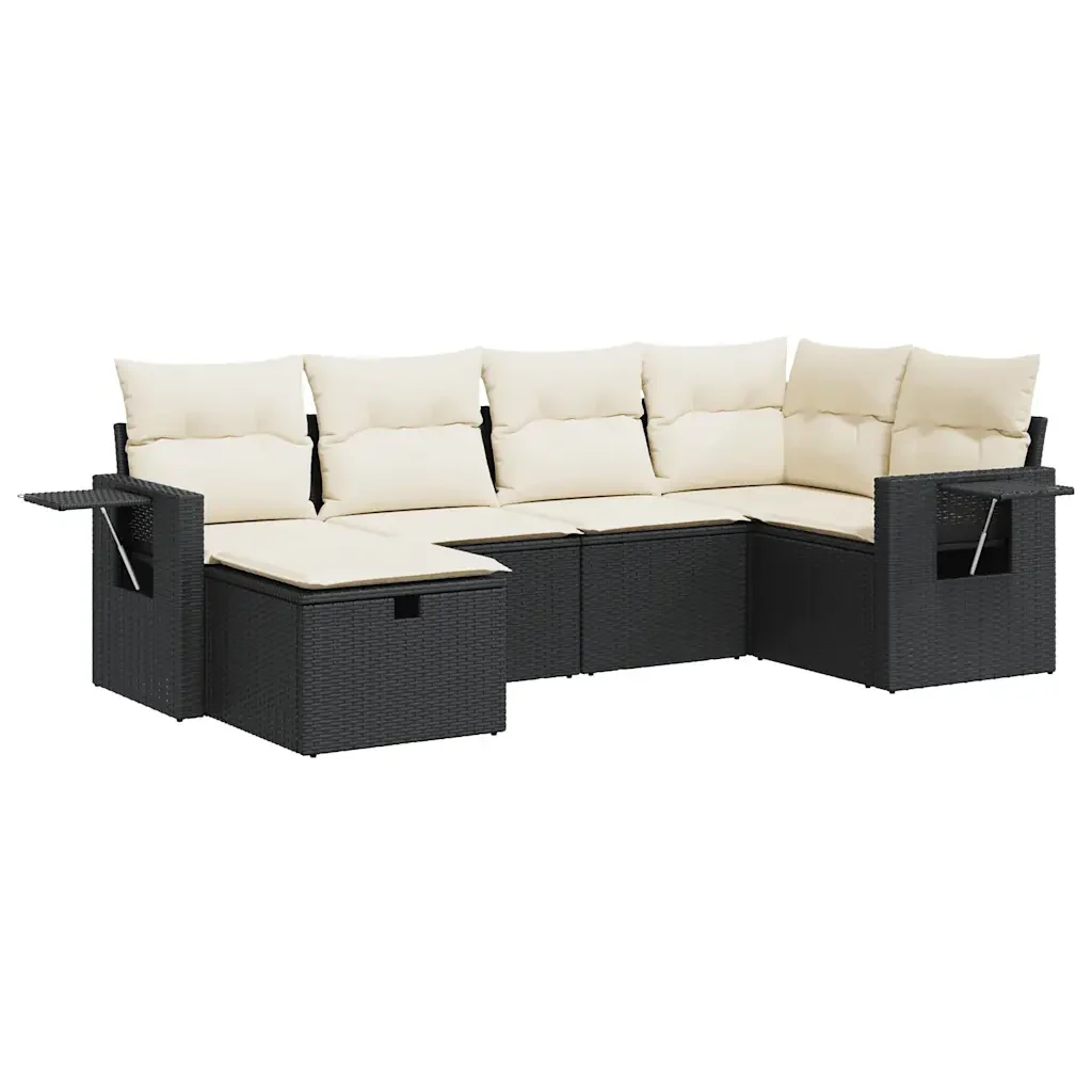 Set Divano da Giardino 6 pz con Cuscini Nero in Polyrattan - Image 2
