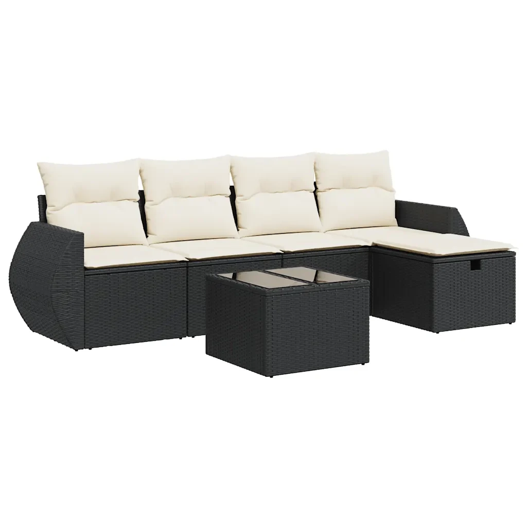 Set Divano da Giardino 6 pz con Cuscini Nero in Polyrattan - Image 2